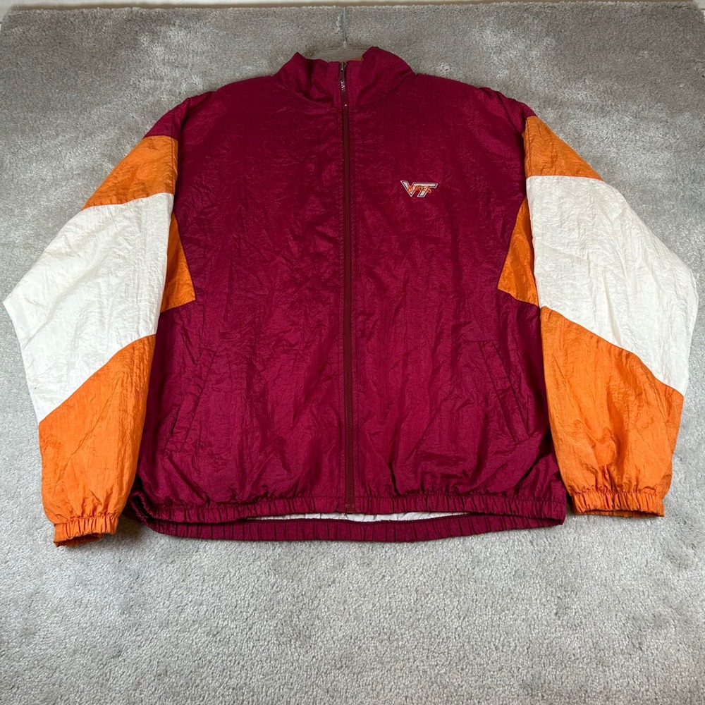 Vintage Virginia Tech Hokies Windbreaker Mens XL Maroon Orange Colorblock Jacket